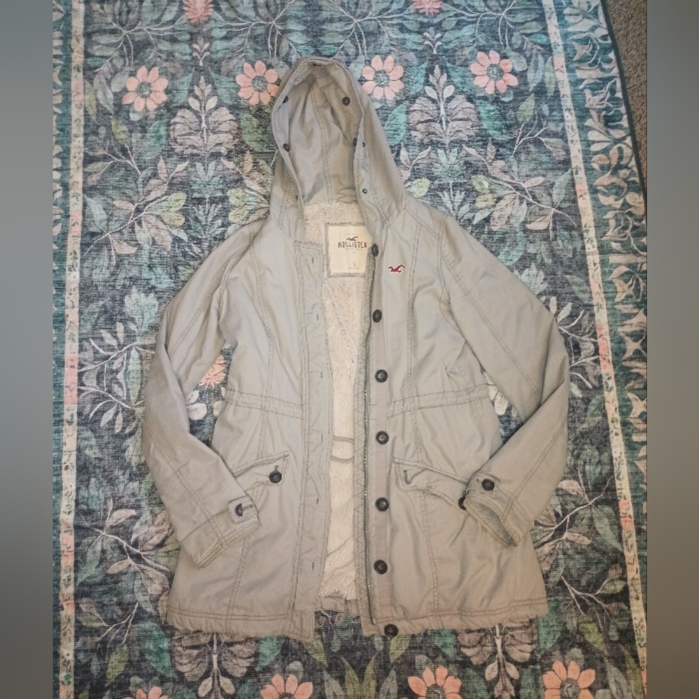 Vintage Hollister Y2K Fur Lined Anorak Jacket Womens Small Hood Utility Preppy